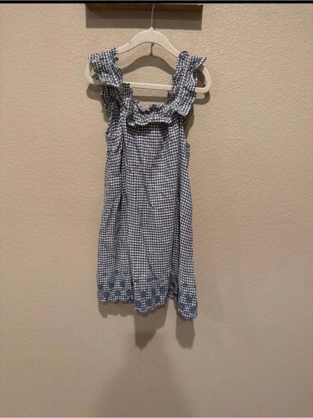 Rylee + Cru Navy Gingham Ruffle Strap Dress
